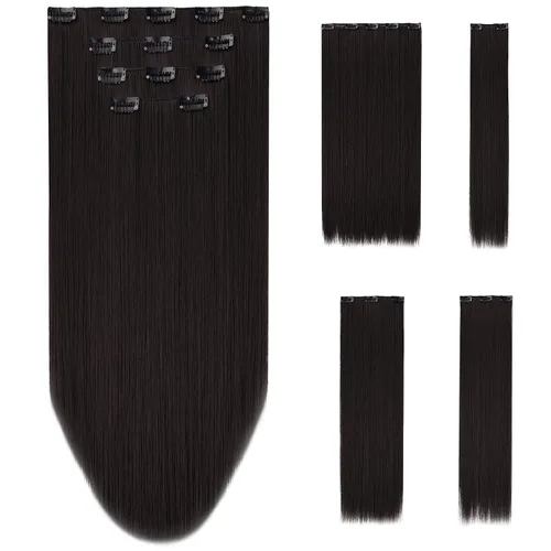 Vista 27 de Extensión de cabello negro oscuro, extensiones de cabello con clip de 22 pulgadas