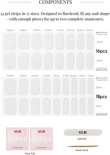 Vista 5 de NAILOG - Tiras de uñas de gel semicuradas 34 piezas Compra 2 y obtén 1 lámpara ultravioleta Calcomanías de esmalte de uñas duraderas con acabado