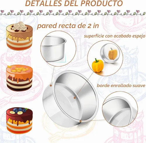 Vista 2 de TeamFar Molde para Pastel de 4 Pulgadas, Mini Molde para Pastel Juego de Moldes Pequeños Redondos para Hornear de Acero Inoxidable, Para Hornear