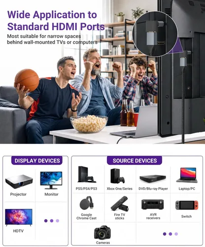Vista 5 de VCELINK 10K 8K HDMI 2.1 Adaptador de ángulo recto para TV montado 48Gbps