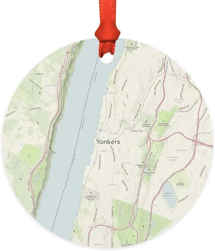 Vista 23 de Andaz Press Mapa de la ciudad de Estados Unidos redondo de madera natural MDF ornamento de Navidad, Akron, Ohio Vintage Mapa, 1 paquete, larga