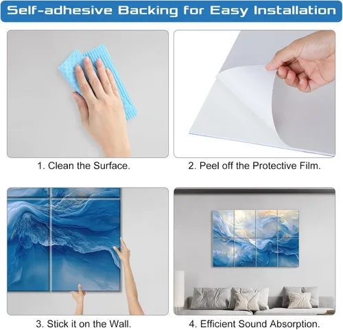 Vista 6 de Paneles acústicos decorativos, paquete de 8 paneles de arte de pared grandes absorbentes de sonido de 48 x 32 pulgadas, paneles de espuma