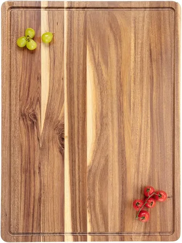 Vista 9 de Tabla de cortar XL, tabla de cortar de madera de acacia grande de 18 x 12 pulgadas para cocina, tabla de cortar de madera de grano de borde