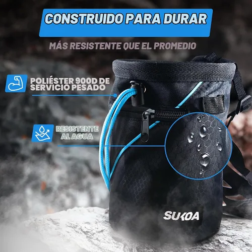 Vista 2 de Bolsa de tiza para escalada en roca - Accesorios de equipo para regalos de escalada en roca - Cinturón de enganche rápido, bolsillos grandes con Azul