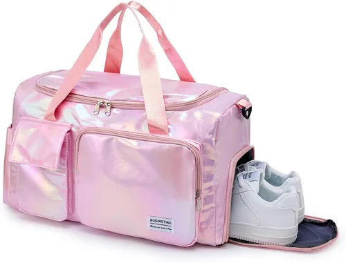 Vista 91 de Pequeña bolsa de gimnasio para mujer, bolsa de viaje con compartimento para zapatos