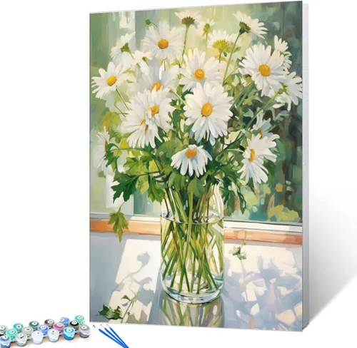 Vista 16 de Tucocoo Pintura por números con flores de lirio azul en una jarra de vidrio DIY en lienzo con pinceles, pinturas acrílicas, pintura de grafiti por