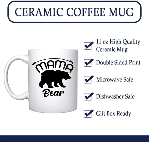 Vista 2 de Veracco Mama Bear Arrow - Taza de café de cerámica blanca, taza de té, divertido regalo de cumpleaños para el día de la madre, para mamá, abuela