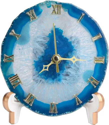 Vista 7 de JIC Gem Reloj de cristal de amatista con lámpara, reloj decorativo de escritorio, piedra de amatista púrpura, puerto USB, luz nocturna, decoración