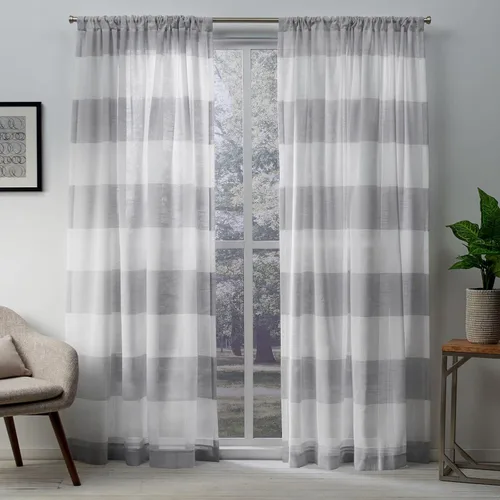 Vista 9 de EXCLUSIVE HOME Darma - Par de paneles de cortinas de lino transparente con bolsillo para barra, 50 x 84 pulgadas, color negro perla