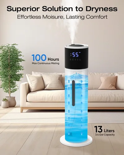 Vista 3 de Humidificador de 13L para habitación grande, tiempo de funcionamiento de 100 horas, 28 dB, silencioso, humidificadores de aire de niebla fría
