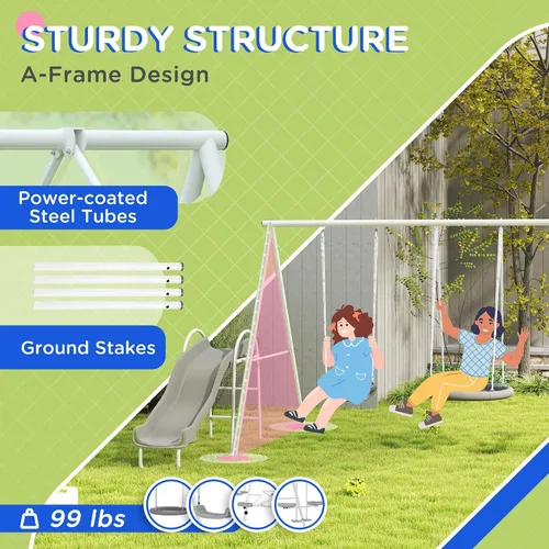 Vista 4 de Outsunny Juego de columpios de metal de 693 libras para niños, juego de Gris