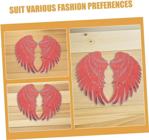 Vista 9 de Red Sequin Angel Wings Fabric Appliques Adhesive Backing Embroidered Iron-on Patches for Clothing Hats Backpacks DIY Decoration