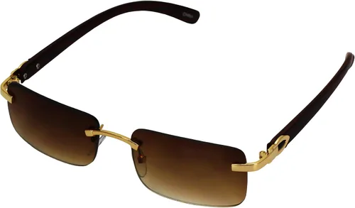 Vista 4 de Elite Slim Rimless Rectangular Metal Wood Art Aviator Sunglasses