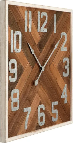 Vista 6 de Creative Co-Op Farmhouse Square Herringbone Wood Inlay and Metal Wall Clock, Distressed Brown