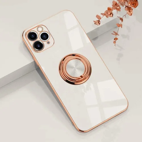 Vista 58 de Compatible con iPhone 11 Kickstand, anillo de rotación de 360 grados integrado con borde de oro rosa brillante que funciona con soporte magnético