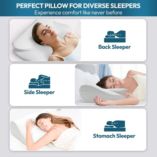 Vista 2 de Almohada cervical cervical para dormir – Almohada cervical de espuma viscoelástica para aliviar el dolor de cuello – Almohada ergonómica para dormir