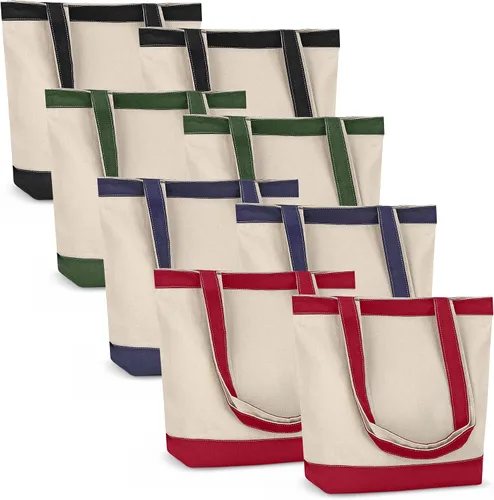 Vista 14 de Bolsa de lona con asas para mujer, bolsa de tela reutilizable para comestibles y compras a granel, bolsa de algodón en blanco, adecuada