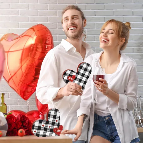 Vista 5 de 2 piezas de letrero de amor de madera para el día de San Valentín en forma de corazón, decoración de bandeja de San Valentín, centro de mesa