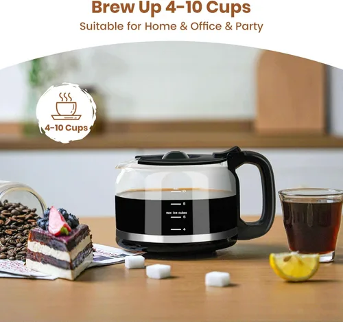 Vista 8 de Gevi Cafetera de goteo de 10 tazas con molinillo integrado, máquina de café combinada de moler y preparar rebabas con pantalla táctil, programable