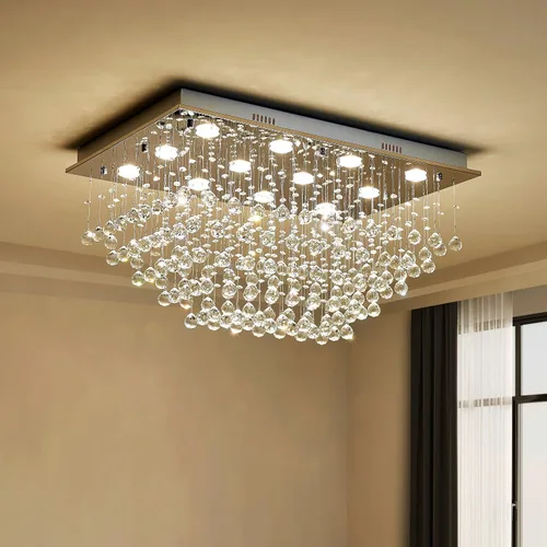 Vista 9 de Saint Mossi - Lámpara moderna de 6 luces, lámpara de araña de cristal, lámpara de techo moderna de montaje empotrado, lámpara de techo