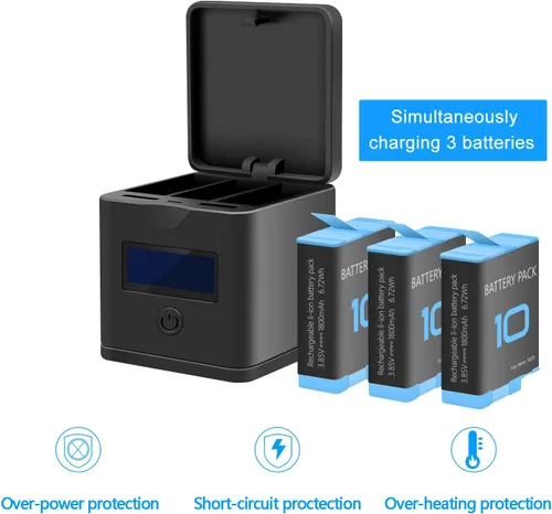 Vista 6 de Suptig Cargador de batería compatible con batería GoPro Enduro, Hero 12, Hero 11, Hero 10, Hero 9, estación de cargador de batería de 3 canales