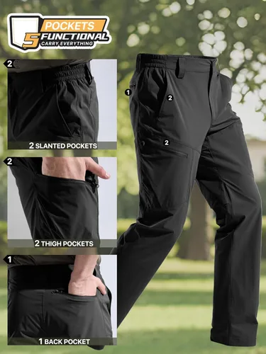 Vista 6 de FREE SOLDIER Pantalones de senderismo impermeables para hombre, ligeros, elásticos, con 5 bolsillos