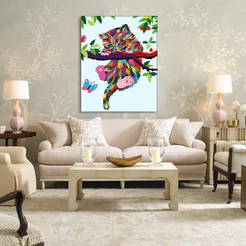 Vista 5 de Elftoyer Pintura por números para niños y principiantes, kits de regalo de pintura en lienzo de bricolaje, gatos coloridos y mariposas de 12 x 16