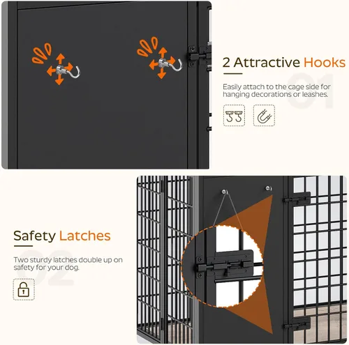 Vista 5 de YATINEY Muebles plegables para perros, jaula para perros con marco de bricolaje, perrera resistente para interiores con ganchos, mesa auxiliar