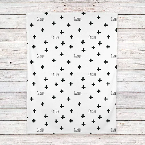 Vista 4 de Manta de bebé personalizada moderna con estampado de cruz en blanco y negro, Blanco