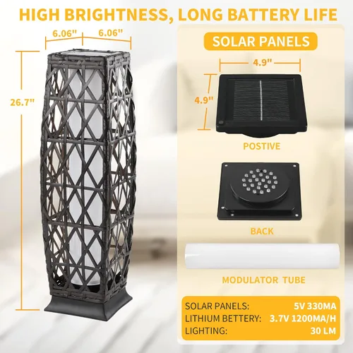 Vista 6 de Lámpara de pie para exteriores alimentada por energía solar, 2 lámparas de pie para exteriores, linternas solares impermeables, lámpara de cubierta