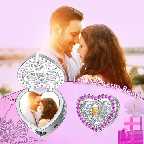 Vista 6 de MBSUUH Abalorios personalizados con diseño de flor de nacimiento, pulsera de serpiente, collar de plata de ley 925, con forma de corazón, imagen
