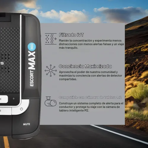 Vista 4 de Detector de radar láser Escort MAX 360 - GPS, alertas direccionales, antena dual delantera y trasera, conectividad Bluetooth, alertas de voz