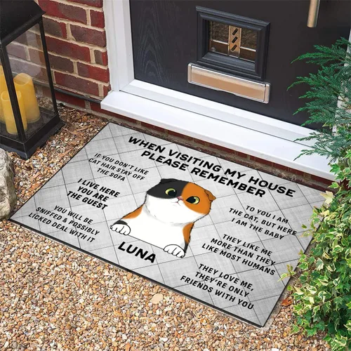Vista 4 de Tapete personalizado para puerta con nombre de gato, divertido tapete para puerta delantera, tapete antideslizante decorativo de regalo para el hogar