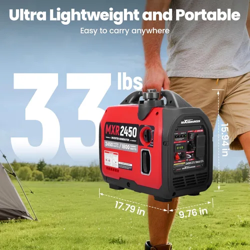 Vista 2 de maXpeedingrods 2450 Watt Portable Inverter Generator for Camping, Home MXR2450 Small Generator 17kg, Gas Powered, CO Sensor, RV Ready, Parallel &