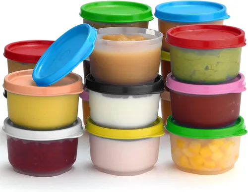 Vista 9 de Recipientes para condimentos con tapas, paquete de 8 unidades, 1.3 onzas. Recipiente para aderezo para ensalada para llevar, pequeños recipientes