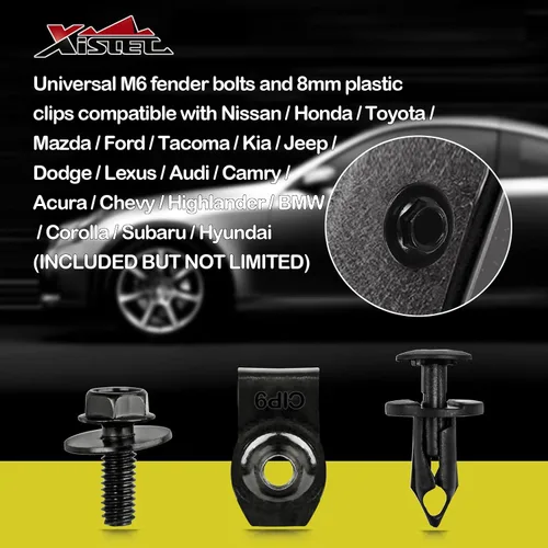 Vista 2 de Xislet 45 piezas de estilo universal para motor, bajo cubierta, protección contra salpicaduras, pernos de carrocería para parachoques, guardabarros