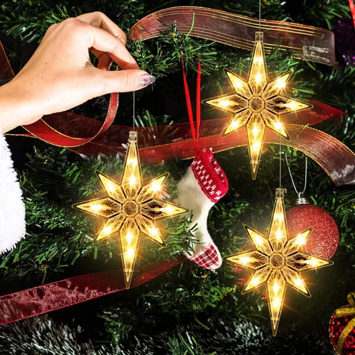 Vista 6 de VIHOSE 6 luces de ventana de Navidad de Belén de 10.6 pulgadas, luces LED de plástico, luces de silueta de ventana de Navidad, adornos colgantes