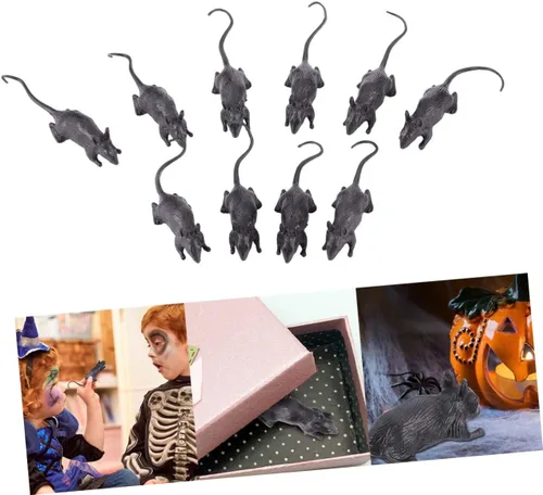 Vista 9 de 10 piezas de simulación de Halloween de plástico falsos ratones broma decoración ligera aterradora para fiestas