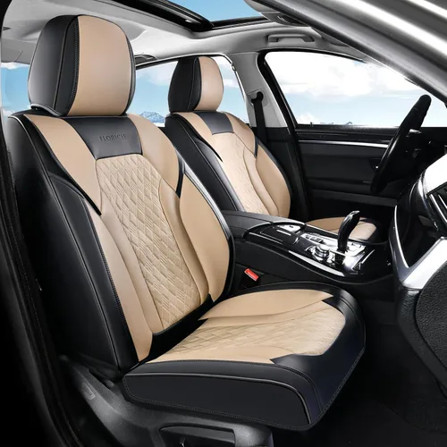 Vista 14 de FLORICH Fundas de asiento, juego completo de fundas de asiento de automóvil, fundas de asiento de cuero de napa de lujo, transpirables e marrón