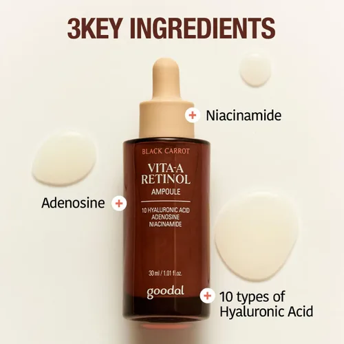 Vista 6 de GOODAL Black Carrot VITA-A - Ampolla de retinol de 1.0 fl oz, suero facial de hidratación para piel brillante, suero ligero, cuidado de la piel