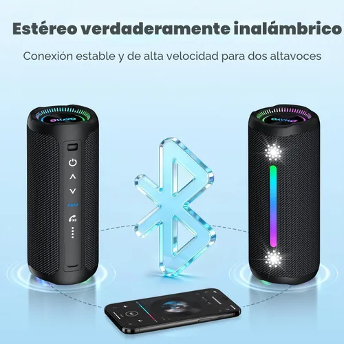 Vista 5 de Altavoz Bluetooth inalámbrico fuerte sonido estéreo IPX7 impermeable al aire libre portátil 25W Super Bass Altavoces para fiesta en casa playa