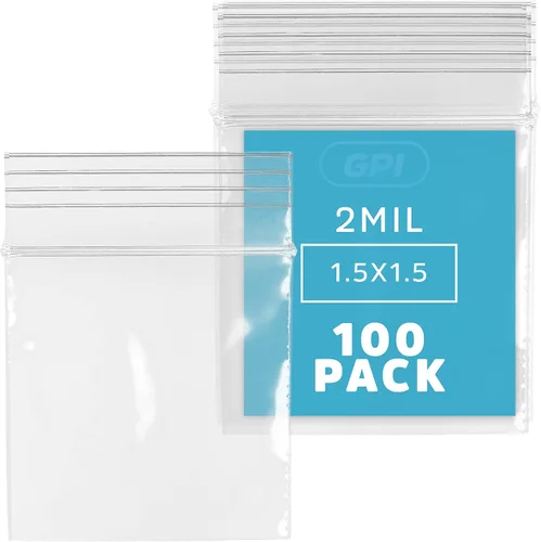 Vista 13 de GPI - Paquete de 100 bolsas de plástico transparente con cremallera de 1 x 1 pulgada de grosor, bolsas de plástico transparente con cierre