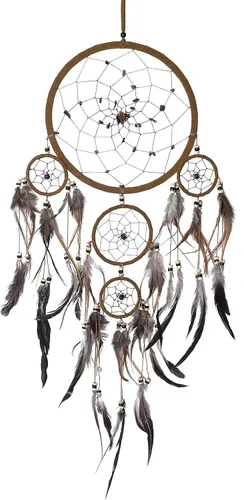 Vista 8 de OMA Atrapasueños para colgar en la pared, decoración de pared bohemia con piedras de ojo de tigre y plumas, diseño tradicional de gamuza marrón 3
