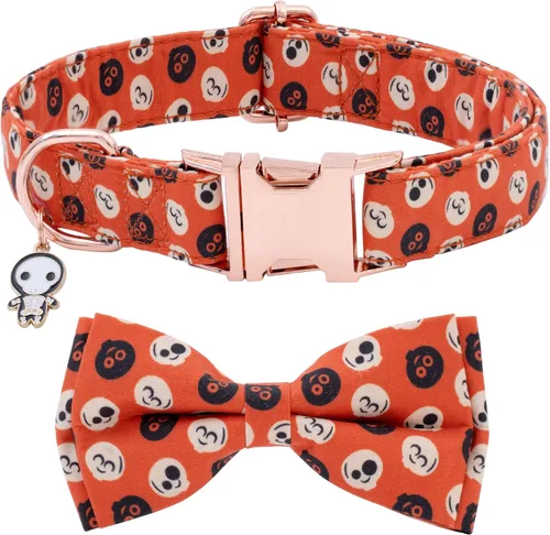 Vista 12 de Collar de perro con moño de Halloween de Faygarsle para otoño, collar elegante y bonito para perros pequeños, medianos y grandes, collar de algodón