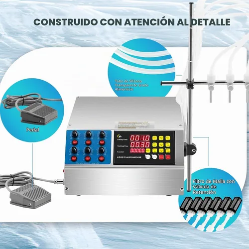 Vista 5 de Máquina de llenado de líquidos de 6 cabezales Máquina embotelladora automática de llenado de botellas de 2-135 onzas Control digital para jugo