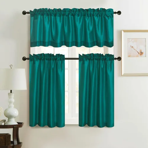 Vista 11 de Juego de cenefa de cocina de seda sintética, cortinas de 36 pulgadas con bolsillo para barra para sala de estar, dormitorio y baño, estilo rústico