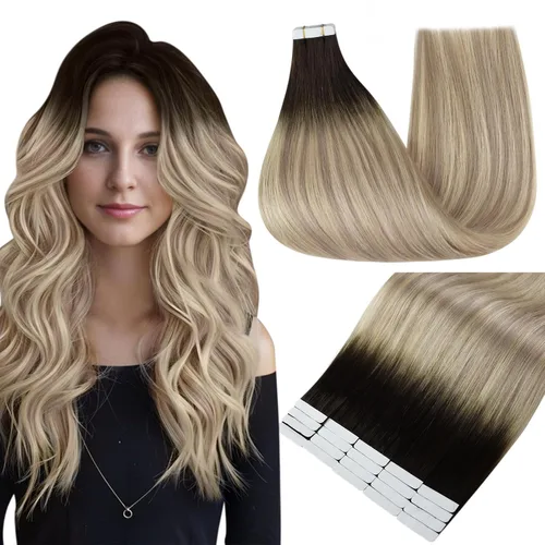 Vista 19 de Full Shine - Extensiones de cabello humano con cinta adhesiva, 10 pulgadas, sin costuras, color 1 negro azabache de 1.06 oz, cinta invisible