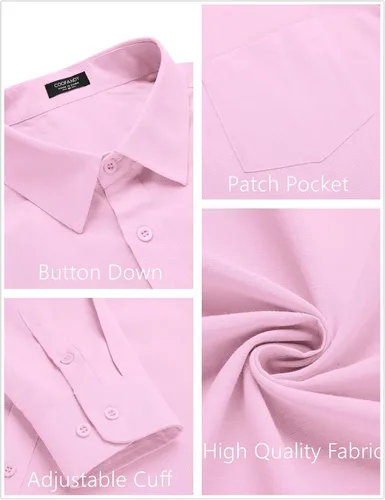 Vista 5 de COOFANDY Camisa de manga larga con botones para hombre, casual, sin doblar, ajuste regular, Oxford