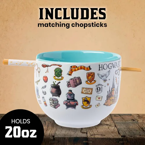 Vista 6 de Silver Buffalo Harry Potter Icons, cuenco de ramen con palillos, 20 onzas Harry Potter Hogwarts Iconos