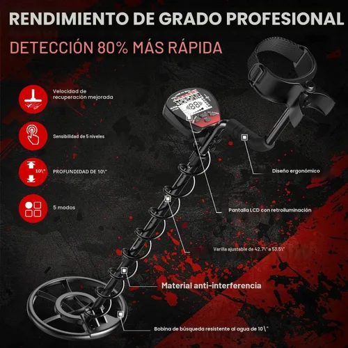 Vista 5 de DR.ÖTEK Detector de metales ligero para adultos, multifunción con pinpointer, gran bobina impermeable para mayor profundidad con LCD retroiluminado